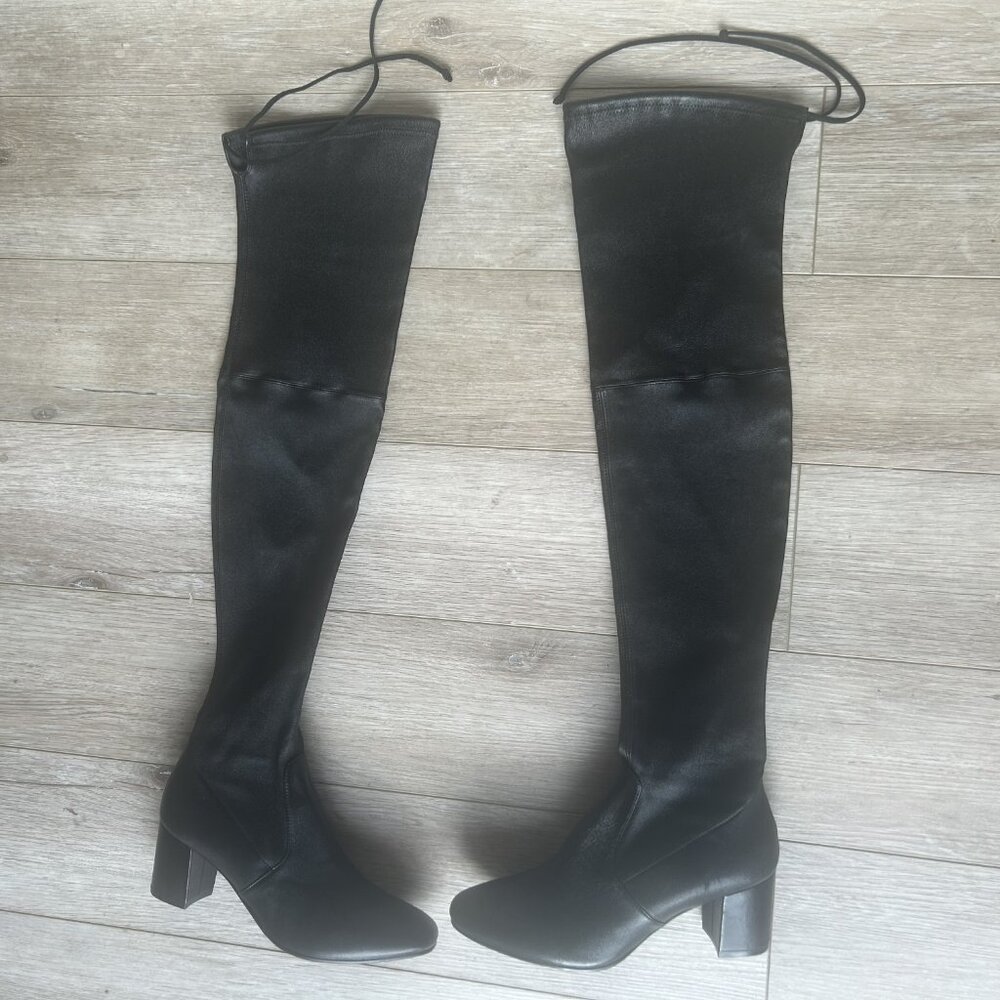 Like New Stuart Weitzman OTK Black Stretch Leather Genna 60 Boots 8.5 $895 - Picture 2 of 10